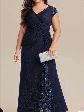Ever Pretty Navy Sparkle Maxi Dress with Sequin Panel